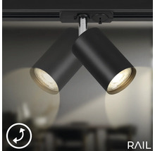 Zwei schwarze RAIL-Strahler an einer Schiene