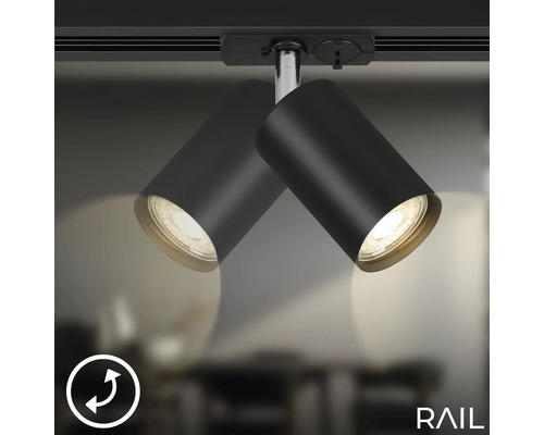Zwei schwarze RAIL-Strahler an einer Schiene