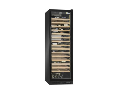 Cave à vin autonome avec étagères en bois et façade en verre