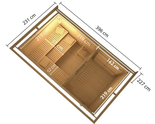 Vue intérieure d''un sauna avec dimensions