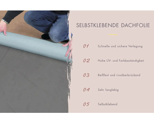 Selbstklebende Dachfolie wird ausgerollt.