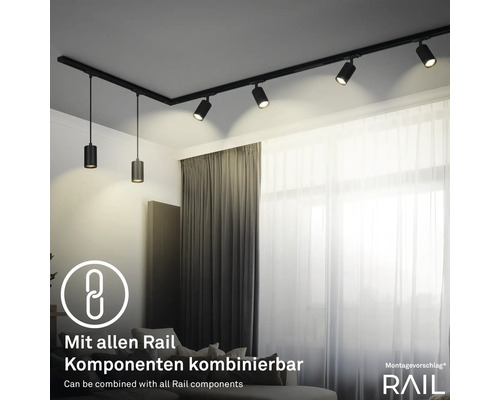 Deckenleuchte mit mehreren Strahlern und Schienen