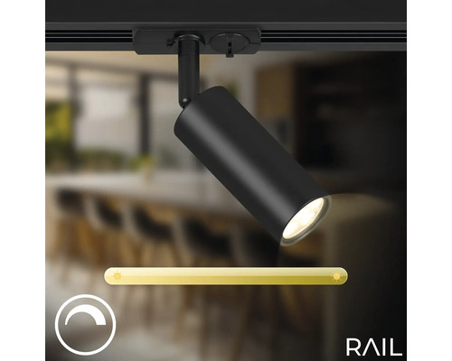 Spot LED noir sur un rail avec fonction de gradation