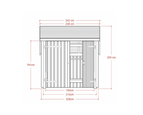 Schéma technique d''un abri de jardin avec dimensions