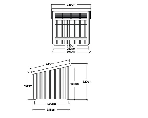 Schéma technique d''un abri de jardin avec dimensions