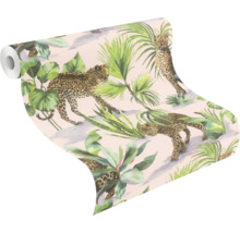 Rouleau de papier peint avec motif léopard et plantes