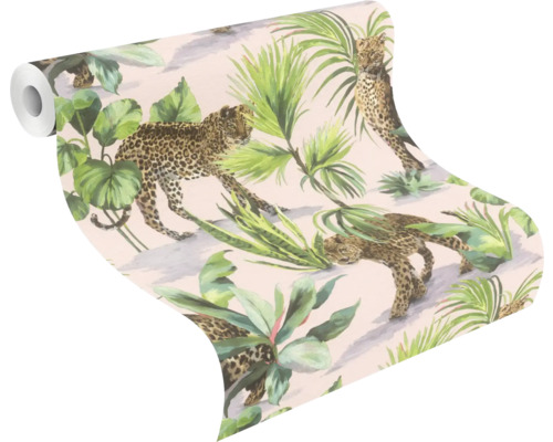 Rouleau de papier peint avec motif léopard et plantes