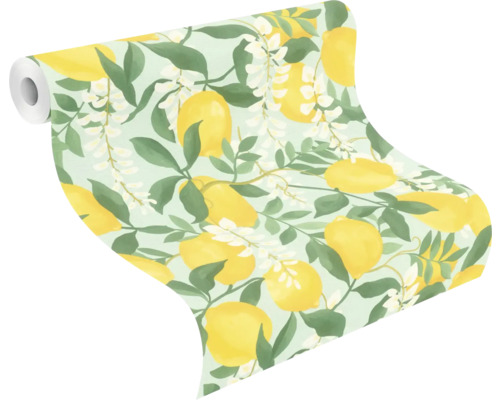 Rouleau de papier peint avec motif de citrons et de fleurs