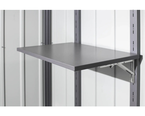 Tablette métallique avec système d''étagères