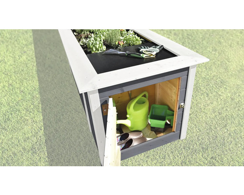 Armoire de jardin avec bac à plantes, outils de jardin et arrosoir