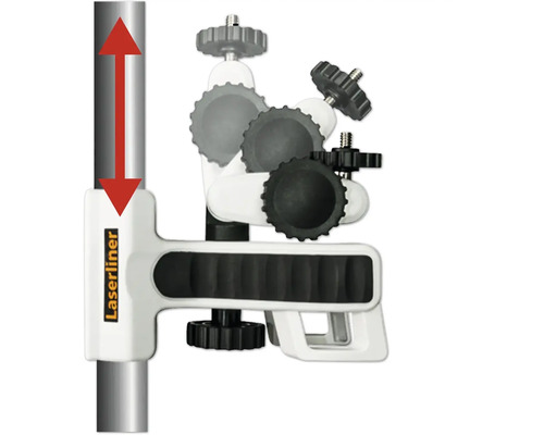 Laserliner Kurbelstativ mit rotem Richtungspfeil zur Höhenverstellung