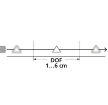 Darstellung der Schärfentiefe von 1 bis 6 Zentimetern