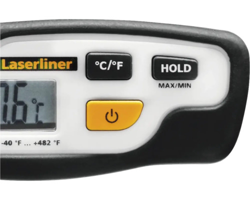 Laserliner Logo und Bedienelemente eines Temperaturmessgeräts