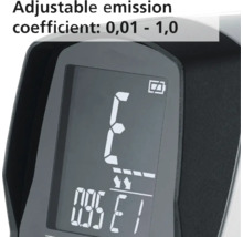 Nahaufnahme eines Displays mit einstellbarem Emissionsgrad von 0,01 bis 1,0