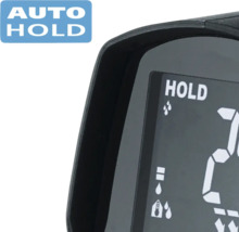 Nahaufnahme eines digitalen Displays mit der Anzeige ''Hold'' und verschiedenen Symbolen