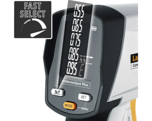Laserliner CondenseSpot Plus humidimètre, gros plan sur l''écran et les commandes