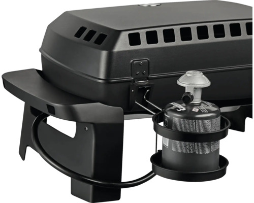 Schwarzer Gasgrill mit Gaskartusche