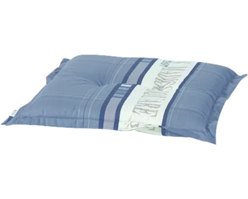 Blaues Kopfkissen mit Streifen und Schriftzug