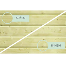 Holzfassade mit Darstellung der Aussen- und Innenseite