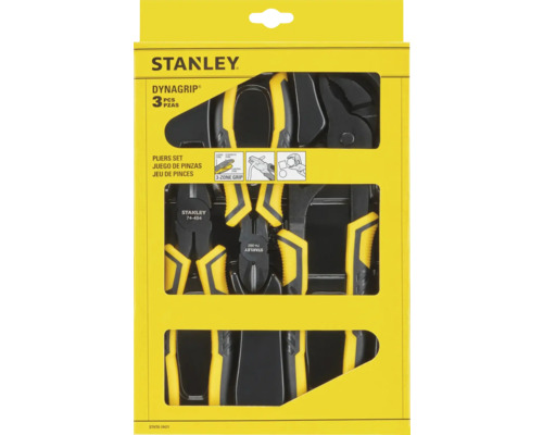 Jeu de pinces Stanley Dynagrip, 3 pièces, dans une boîte jaune