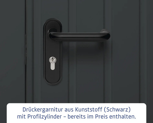 Schwarze Türgriffe aus Kunststoff mit Profilzylinder