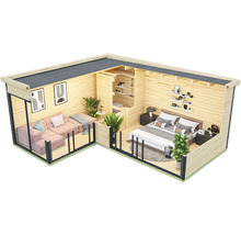 Chalet en bois avec salon, chambre et douche