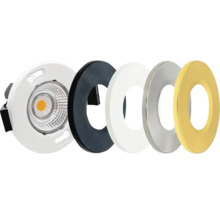 Deckeneinbaustrahler mit auswechselbaren Zierringen in verschiedenen Ausführungen