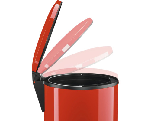Poubelle à pédale rouge avec couvercle ouvert