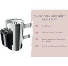 Elektrischer Saunaofen aus Edelstahl mit 3,6 Kilowatt Leistung und mechanischer Zeitschaltuhr