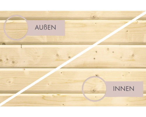Holzwand mit Darstellung der Innen- und Außenseite