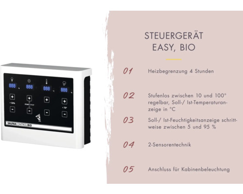Saunasteuergerät zur Steuerung von Temperatur und Feuchtigkeit.