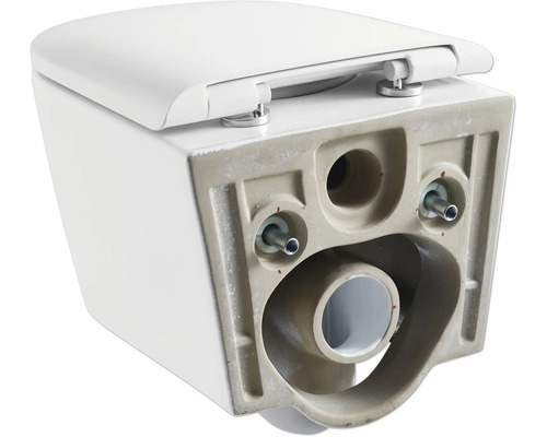 WC suspendu avec lunette de WC, vue arrière avec raccordements