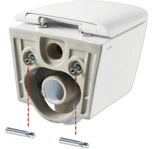 Gros plan d''un WC suspendu avec instructions de montage.