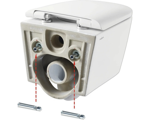 Gros plan d''un WC suspendu avec instructions de montage.