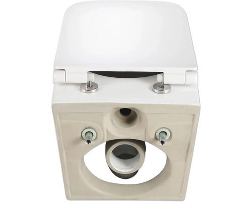 Vue détaillée de toilettes avec couvercle de toilette monté