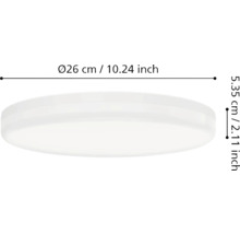 Dimensions d''un plafonnier rond de 26 cm de diamètre et 5,35 cm de hauteur.