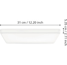 Abmessungen einer Deckenleuchte: 31 Zentimeter Länge und 5,35 Zentimeter Höhe
