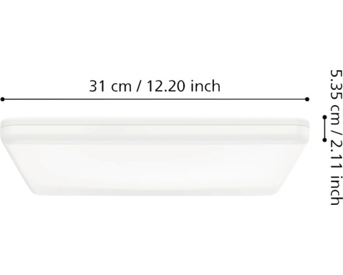 Abmessungen einer Deckenleuchte: 31 Zentimeter Länge und 5,35 Zentimeter Höhe