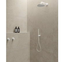 Douche à l''italienne avec douche de tête et douchette sur murs carrelés