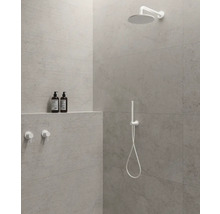 Modernes Badezimmer mit ebenerdiger Dusche, ausgestattet mit Kopfbrause, Handbrause und Armaturen