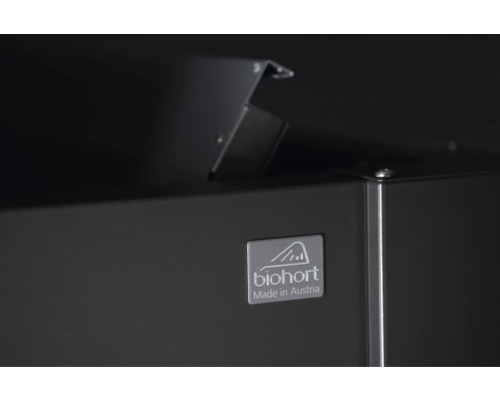 Detailansicht eines Biohort Produkts mit Firmenlogo und Herkunftshinweis Made in Austria