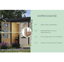 Doppelflügeltür mit Fenster aus bruchsicherem Kunstglas für Gartenhaus