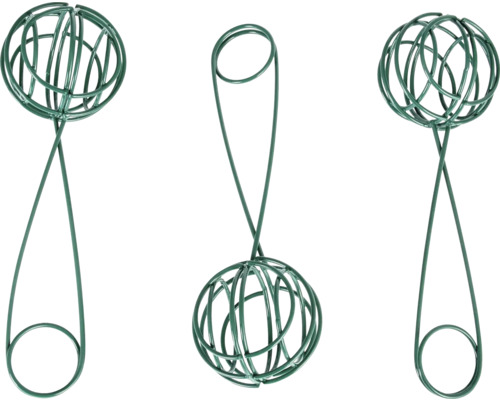 Drei grüne Drahtkugel-Pflanzgefäße für Blumenarrangements