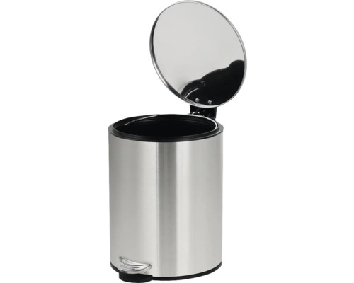 Poubelle à pédale en métal avec couvercle ouvert