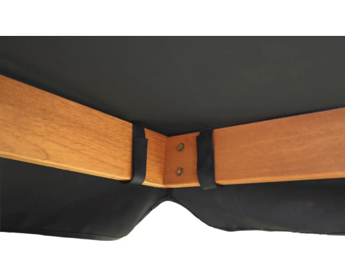 Vue détaillée d''une construction de pavillon en bois avec revêtement textile