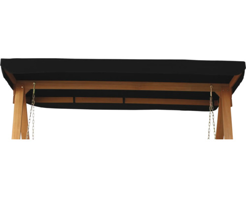 Vue détaillée d''une balançoire de jardin avec cadre en bois et toit en tissu