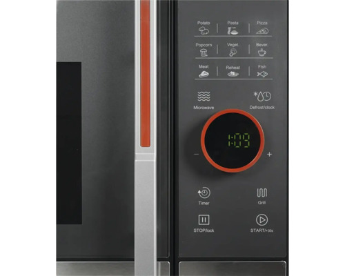 Vue détaillée d''un four à micro-ondes avec différents symboles et éléments de commande