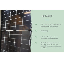 Solaranlage mit Solarmodul, Anschlusskabel, Wechselrichter und Halterung