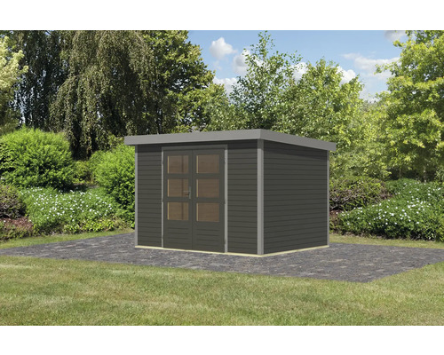 Gartenhaus mit Doppeltür aus Holz im Garten