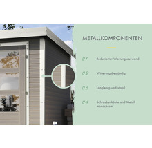 Gartenhaus Karibu Metalwood 4D Blech weiß 322 x 236,5 cm wassergrau